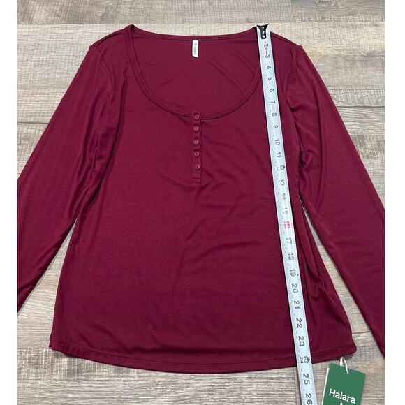 NWT Halara Softlyzero Long Sleeve Henley Top Size Large Red Maroon Scoop U Neck - Picture 9 of 10